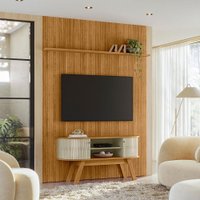 Kit New Silverstone Painel Piso-Teto Ripado e Bancada com 2 Portas Flexíveis em MDF Cumaru e Opala - Pallazio