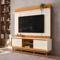 Home Theater Siena com 8 Rodízios 2 Portas de Bater 2 Prateleiras e Detalhes Chanfrados no Tampo  e Base Cinamomo e Off