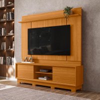 Home Theater Siena com 8 Pés 2 Portas de Bater 2 Prateleiras e Detalhes Chanfrados no Tampo  e Base Cinamomo - Pallazio
