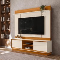 Home Theater Siena 2 Portas de Bater 2 Prateleiras e Detalhes Chanfrados no Tampo  e Base Cinamomo e Off White - Pallazi