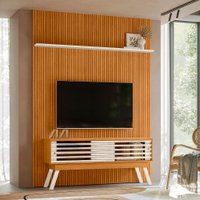 Kit Painel Piso-teto Ripado com Bancada Frizz 2 Portas - Pallazio Cor:Calacata e Off White