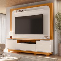 Home Theater Nilo 10 Pés 2 Portas de Giro e 1 Gaveta Telescópica Acabamento Chanfrado e Cantos Arredondados Cinamomo e O