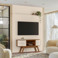 Kit New Silverstone Painel Piso-Teto Ripado e Bancada com 2 Portas Flexíveis em MDF Naturale e Off White - Pallazio