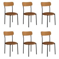 Kit 6 Cadeiras de Jantar Renata Encosto Verniz e Assento Camel Ferro Preto - Pallazio