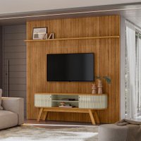 Kit New Laguna Painel Piso-Teto Ripado e Bancada com 2 Portas Flexíveis - Pallazio Cor:Cumaru