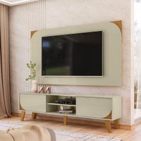 Kit Rack Bancada e Painel Duna 2 Portas Deslizantes Cumaru e Opala Pés de Madeira - Pallazio