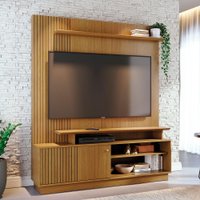 Home Theater Ares com Porta Deslizante 2 Prateleiras e Acabamento Chanfrado - Pallazio Cor:Cinamomo e Off White