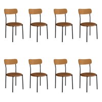 Kit 8 Cadeiras de Jantar Renata Encosto Verniz e Assento Camel Ferro Preto - Pallazio