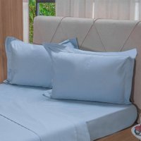 Jogo de Cama Queen 200 Fios Liso 4 Pçs 100% Algodão 160x200x35cm Bruma Azul
