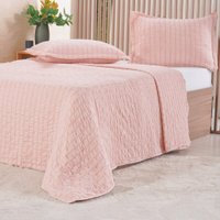 Kit Colcha King Santorini New 100% Poliéster 260x280cm Tessi Rosa Areia