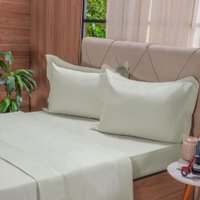 Jogo de Cama King 200 Fios Liso 4 Pçs 100% Algodão 193x203x35cm Verde Broto