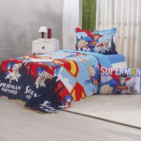 Kit Colcha Solteiro Superman 100% Poliéster 160x220cm Bene Casa Superman