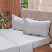 Jogo de Cama Solteiro 200 Fios Liso 3 Pçs 100% Algodão 90x190x35cm Biscuit