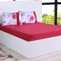 Jogo de Cama Solteiro Malha 2 Pçs Bella Cama New 100% Algodão 88x188x30cm Vermelho Passion