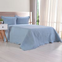 Kit Cobre Leito Casal Ultra Lisse Lisa New 100% Poliéster 210x230cm Bruma Azul