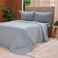 Kit Colcha Solteiro 200 Fios Lisa 100% Algodão 160x240cm Cinza Fog