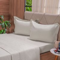 Jogo de Cama Casal 200 Fios Liso 4 Pçs 100% Algodão 140x190x35cm  Amendoa