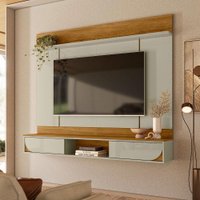 Painel Rack Bancada Aurora Porta Deslizante Prateleira Chanfrada Cumaru e Opala - Pallazio