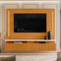 Painel Rack Bancada Gaia com 2 Gavetas e Iluminação em LED - Pallazio Cor:Cinamomo e Off White