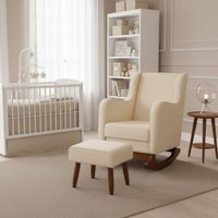 Poltrona Amamentação com Balanço Naná e Puff Suede Bege - Pallazio