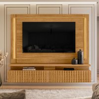 Painel Rack Bancada Gaia com 2 Gavetas e Iluminação em LED Cumaru - Pallazio