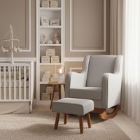 Poltrona Amamentação com Balanço Naná e Puff Suede - Pallazio Cor:Cinza