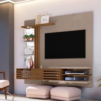 Painel Rack Bancada Frizz Supreme Prateleiras de Vidro e Espelhos com Luminária LED - Pallazio Cor:Fendi e Naturale