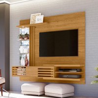 Painel Rack Bancada Frizz Supreme Prateleiras de Vidro e Espelhos com Luminária LED Cumaru - Pallazio