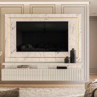 Painel Rack Bancada Gaia com 2 Gavetas e Iluminação em LED - Pallazio Cor:Calacata e Off White