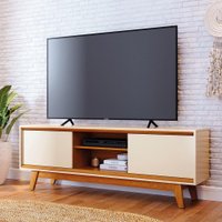 Rack Bancada Atlas 2 Portas Pés de Madeira - Pallazio Cor:Cinamomo e Off White - Pallazio
