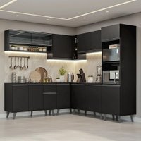 Armário de Cozinha Completa de Canto 445 cm Preto Nice Madesa 01