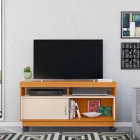 Rack Bancada Artur 4 Rodízios e 1 Porta Deslizante Cinamomo e Off White - Pallazio