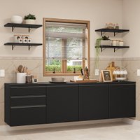 Armário de Cozinha Completa 240 cm Suspenso Preto Nice Madesa 10