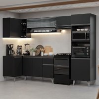 Armário de Cozinha Completa de Canto 385 cm Preto Nice Madesa 04
