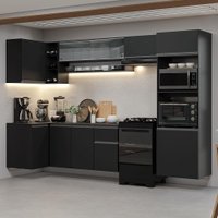 Armário de Cozinha Completa de Canto Suspenso 385 cm Preto Nice Madesa 02
