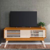 Rack Bancada Frizz 2 Portas Pés de Madeira Cinamomo e Off White - Pallazio