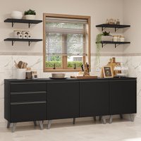 Armário de Cozinha Completa 240 cm Preto Nice Madesa 01