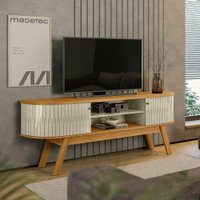 Rack Bancada Valência Portas MDF Flexíveis Pés de Madeira Cumaru e Opala - Pallazio