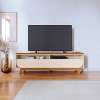 Rack Bancada Selene 3 Gavetas Pés de Madeira - Pallazio Cor:Cinamomo e Off White