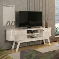 Rack Bancada Valência Portas MDF Flexíveis Pés de Madeira - Pallazio Cor:Calacata e Off White