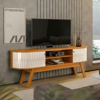 Rack Bancada Valência Portas MDF Flexíveis Pés de Madeira - Pallazio Cor:Cinamomo e Off White