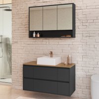 Armário de Banheiro Berlim 5 Portas 4 Gavetas com Cuba e Espelho Grafite - Art In Móveis