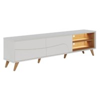 Rack Bancada Para TV 75 Pol 217 cm Amalfi Com Led Pes Madeira Off White Matte Freijo CLB