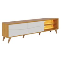 Rack Bancada Para TV 75 Pol 217 cm Amalfi Com Led Pes Madeira Naturale Off White Matte CLB