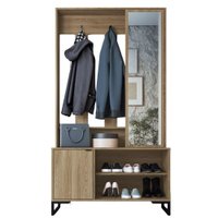 Sapateira Cabideiro Com Espelho 1 Porta 100 cm P1067 Oak Preto PP Milani Store