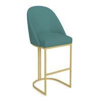 Banqueta Alta Bela Suede Azul Turquesa Base Metálica Industrial Dourado - Pallazio