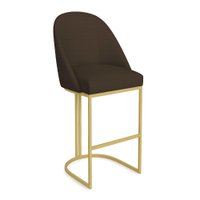 Banqueta Alta Bela Suede Marrom Base Metálica Industrial Dourado - Pallazio