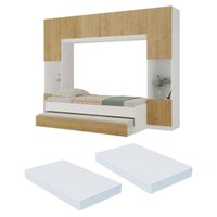 Bicama Solteiro com Colchão Incluso e Guarda-roupa 8 Portas Multimóveis MP4790 Branco/Madeirado