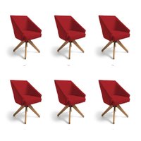 Kit 6 Poltronas Giratórias Alana Suede Base de Madeira - Pallazio Cor:Vermelho