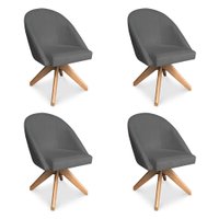 Kit 04 Poltronas Cadeira Giratória Bela Veludo Base de Madeira - Pallazio